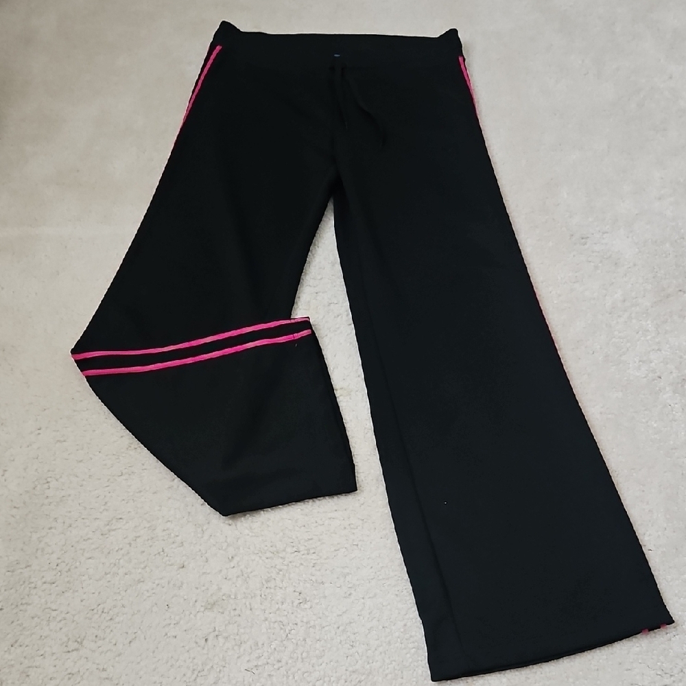 NWOT Reebok Black Joggers with Pink Stripes, Wide-Leg Design